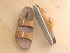 Sandales mule en cuir velours camel