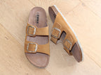 Sandales mule en cuir velours camel