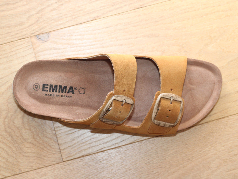 Sandales mule en cuir velours camel