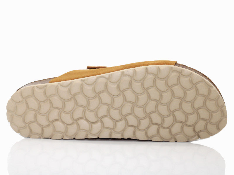 Sandales mule en cuir velours camel