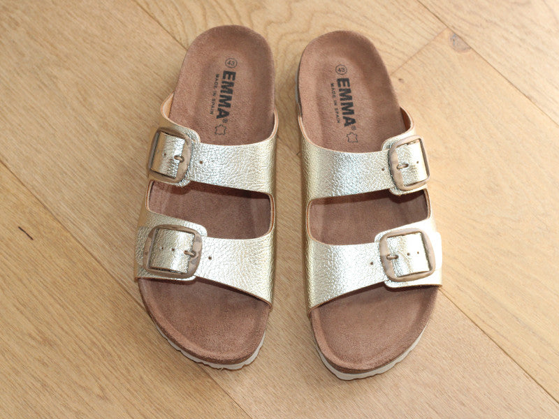 Sandales mule en cuir doré