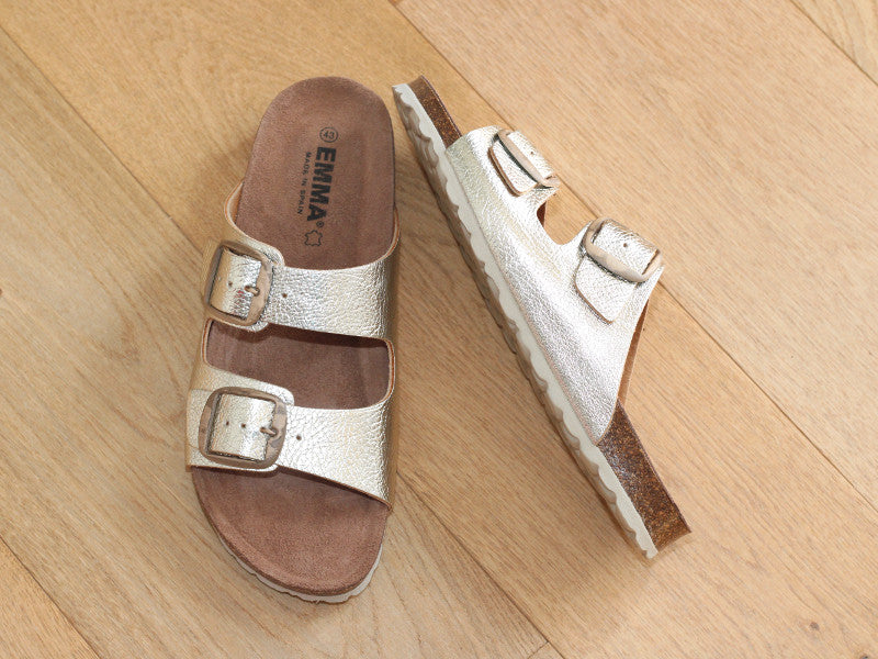 Sandales mule en cuir doré
