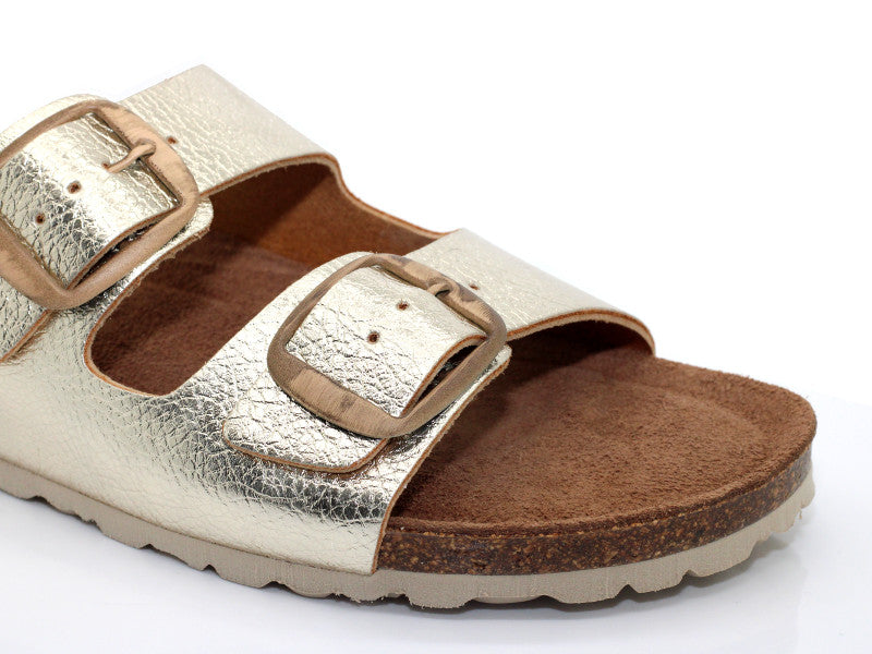 Sandales mule en cuir doré