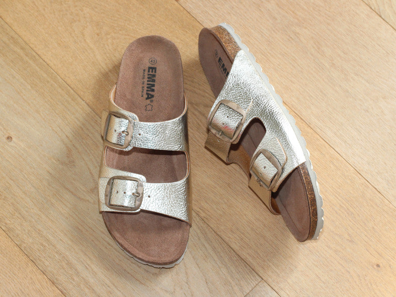 Sandales mule en cuir doré
