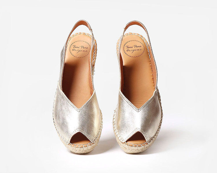 Espadrilles compensées en cuir platine Bernia