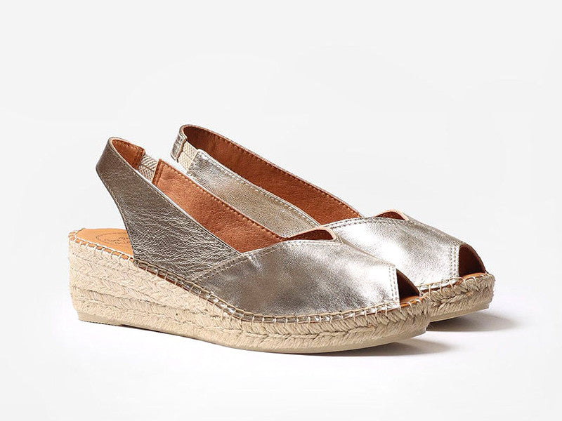 Espadrilles compensées en cuir platine Bernia