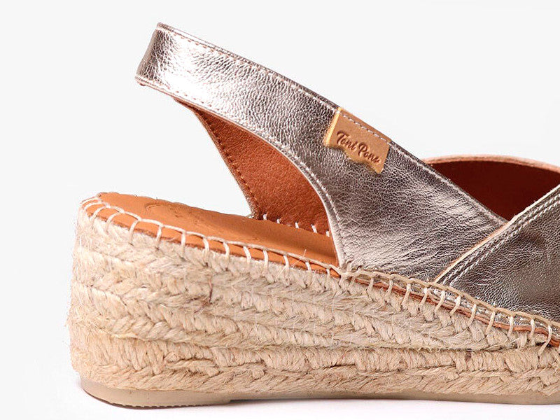 Espadrilles compensées en cuir platine Bernia