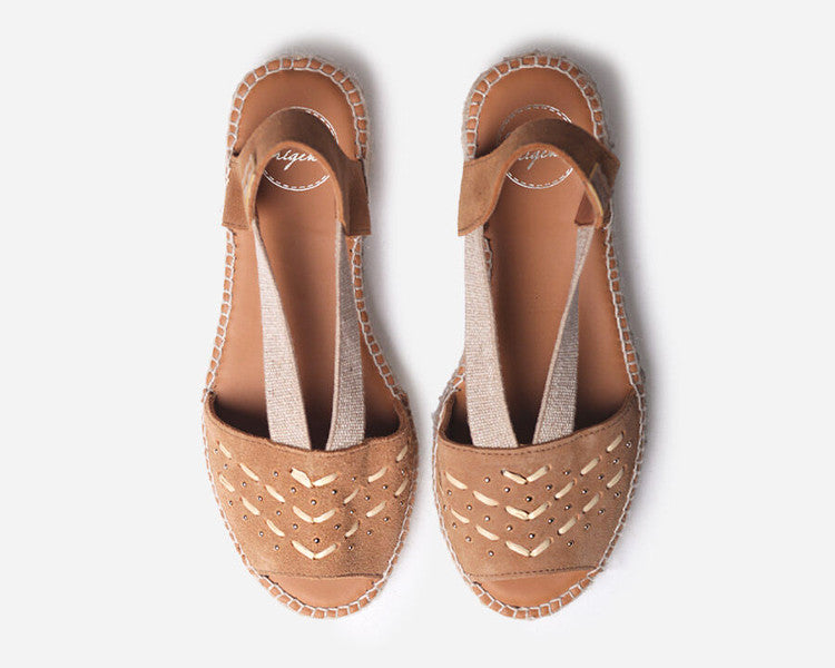 Espadrille petit compensé en cuir naturel Edith