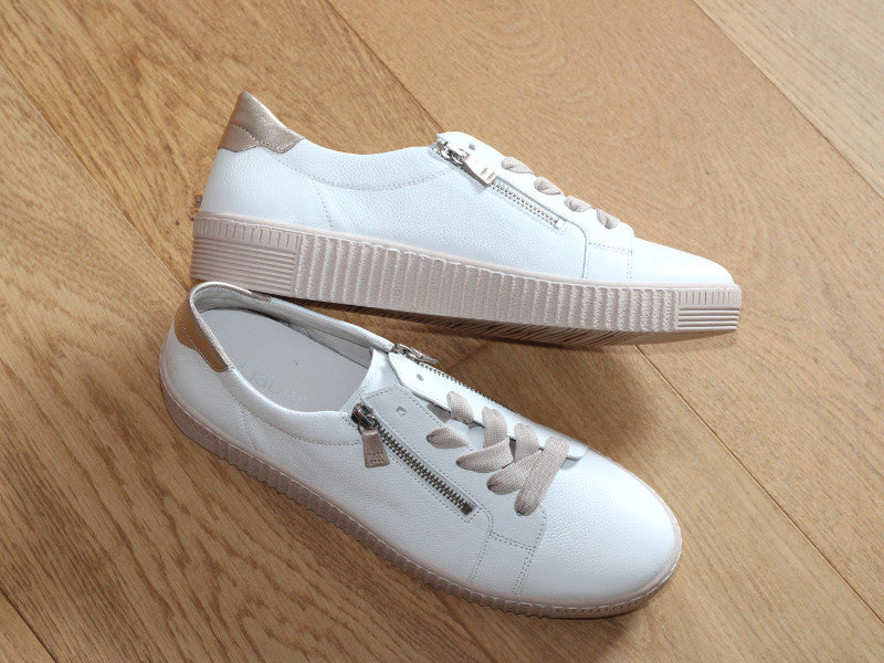 Tennis en cuir blanc, rose et or Gabor