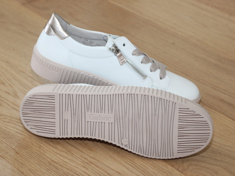 Tennis en cuir blanc, rose et or Gabor