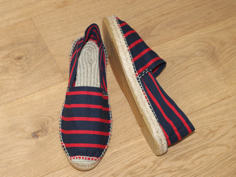 Espadrilles en coton rayé bleu marine et rouge Basque