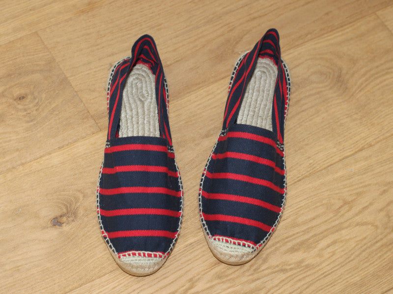 Espadrilles en coton rayé bleu marine et rouge Basque
