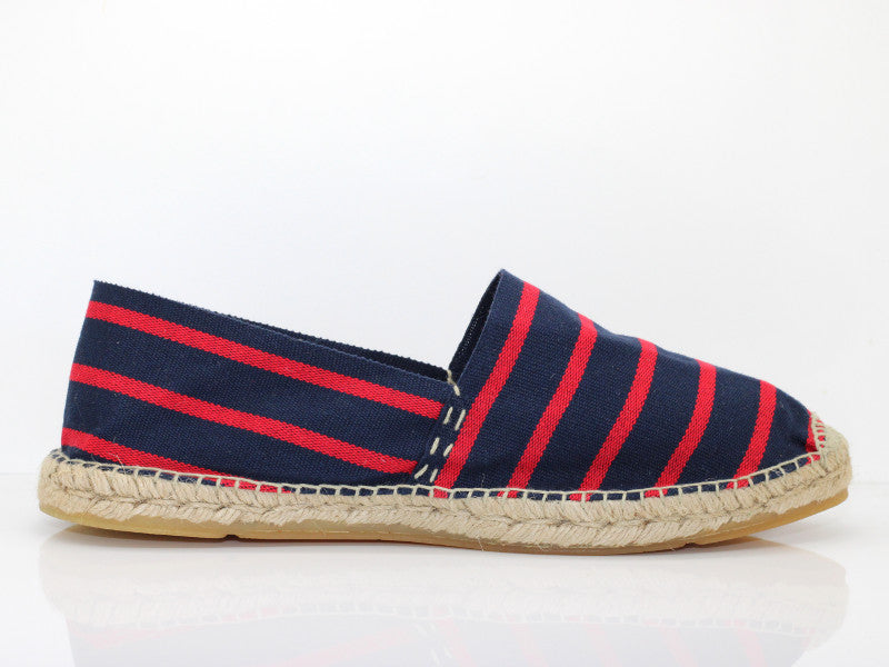 Espadrilles en coton rayé bleu marine et rouge Basque