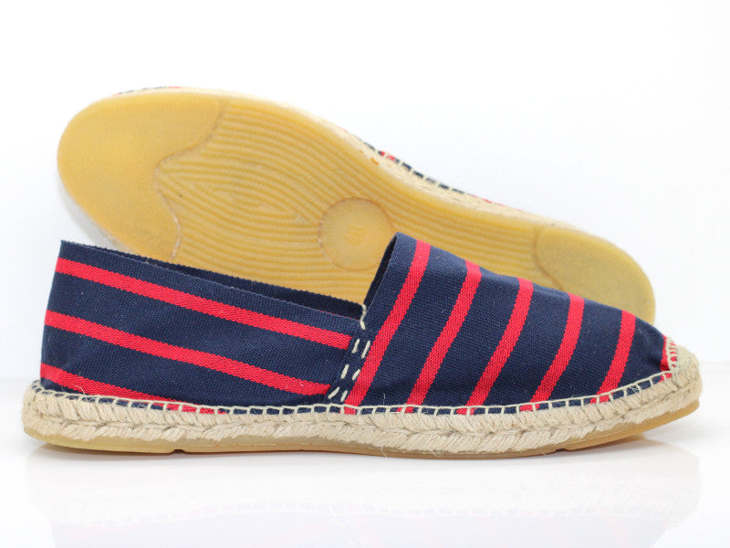 Espadrilles en coton rayé bleu marine et rouge Basque