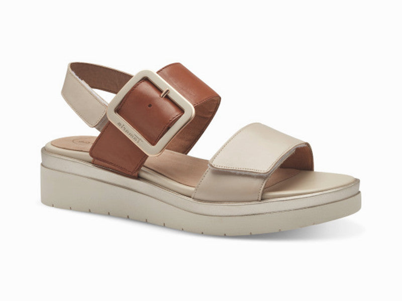 Sandales en cuir bicolore beige et camel Tamaris