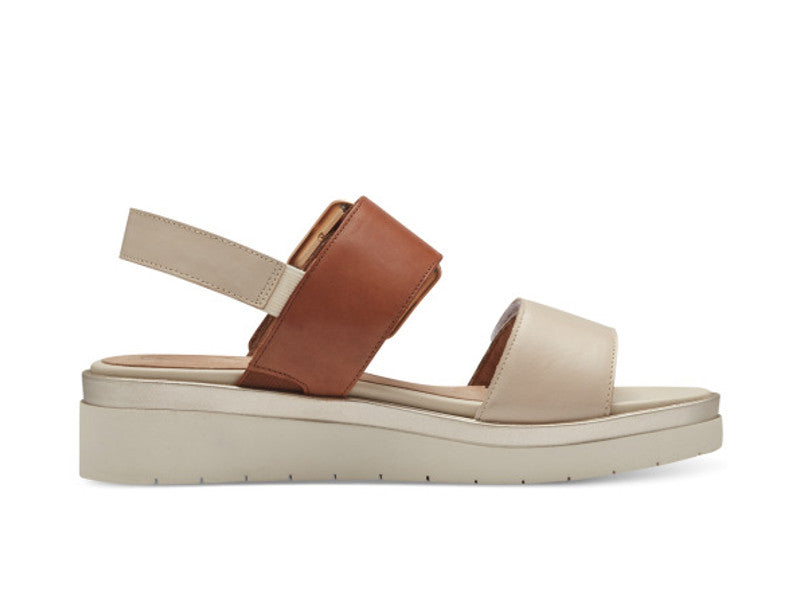 Sandales en cuir bicolore beige et camel Tamaris