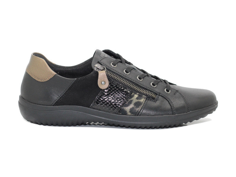 Sneakers Remonte en cuir noir et touche dorée