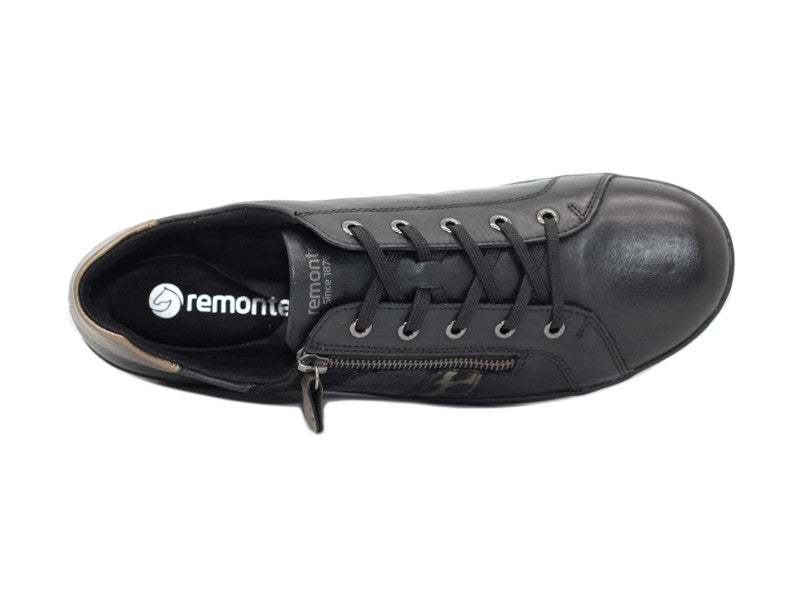 Sneakers Remonte en cuir noir et touche dorée