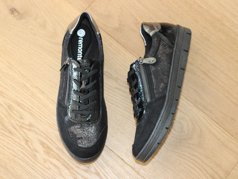 Tennis Remonte en stretch et cuir noir Swann