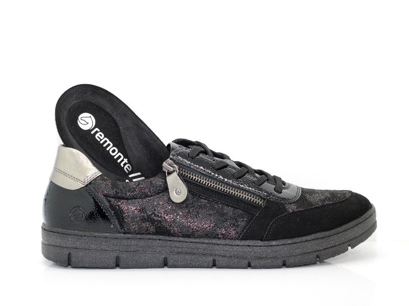 Tennis Remonte en stretch et cuir noir Swann