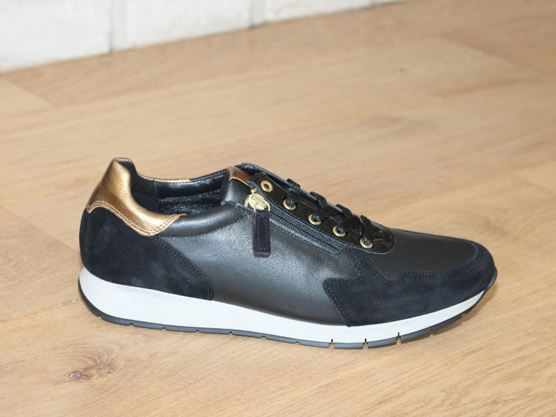 Baskets Gabor en cuir noir et or Ziggy