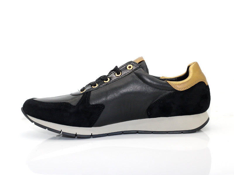 Baskets Gabor en cuir noir et or Ziggy
