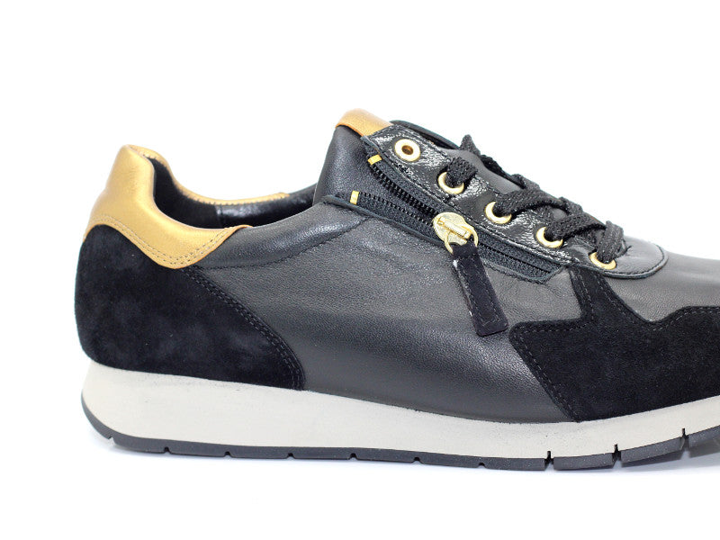 Baskets Gabor en cuir noir et or Ziggy