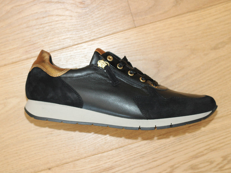Baskets Gabor en cuir noir et or Ziggy