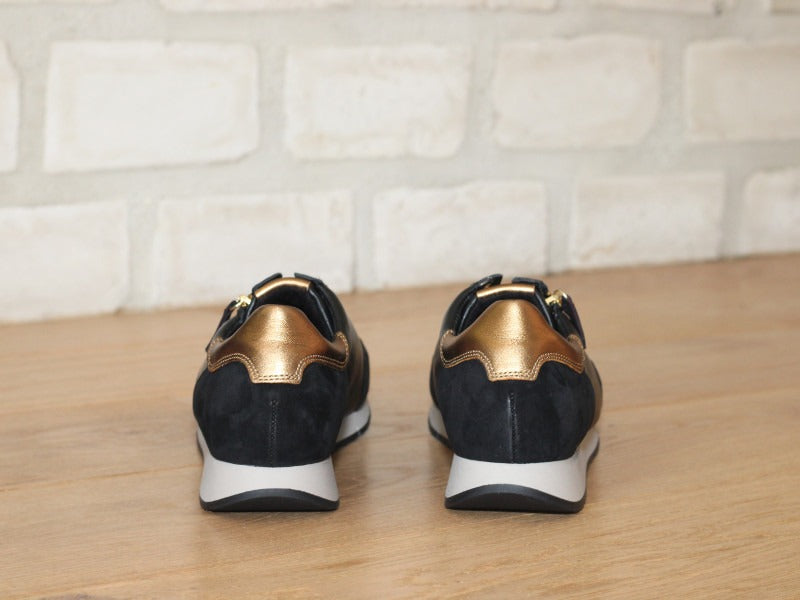 Baskets Gabor en cuir noir et or Ziggy