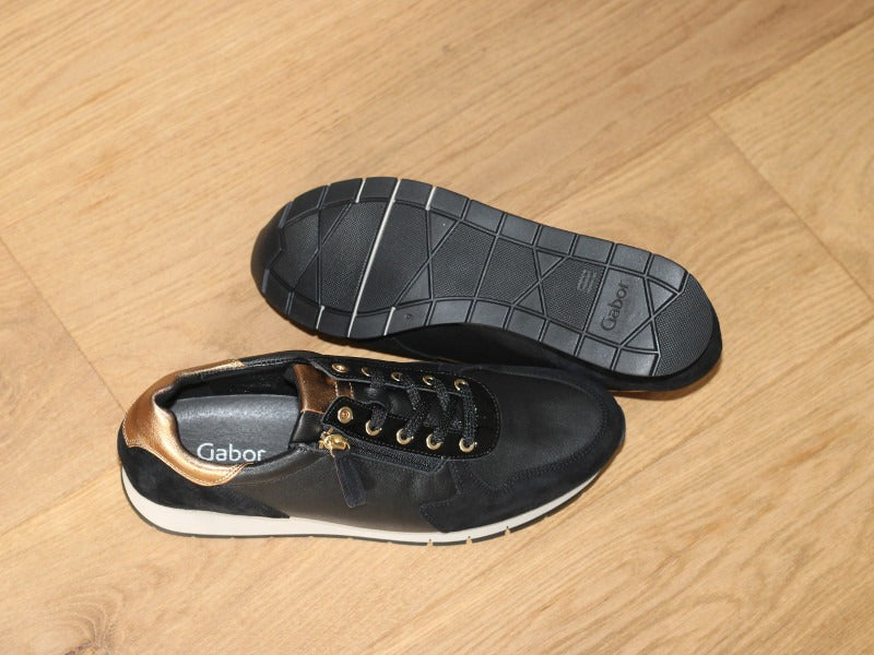 Baskets Gabor en cuir noir et or Ziggy