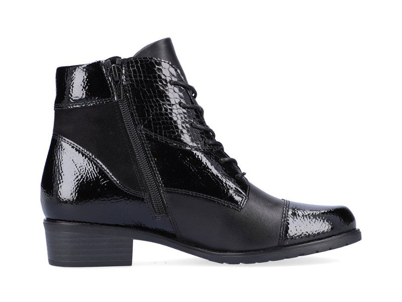 Bottines D6882 Remonte en cuir et vernis noir Chic