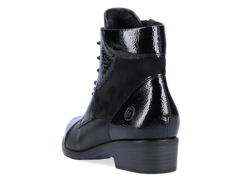 Bottines D6882 Remonte en cuir et vernis noir Chic