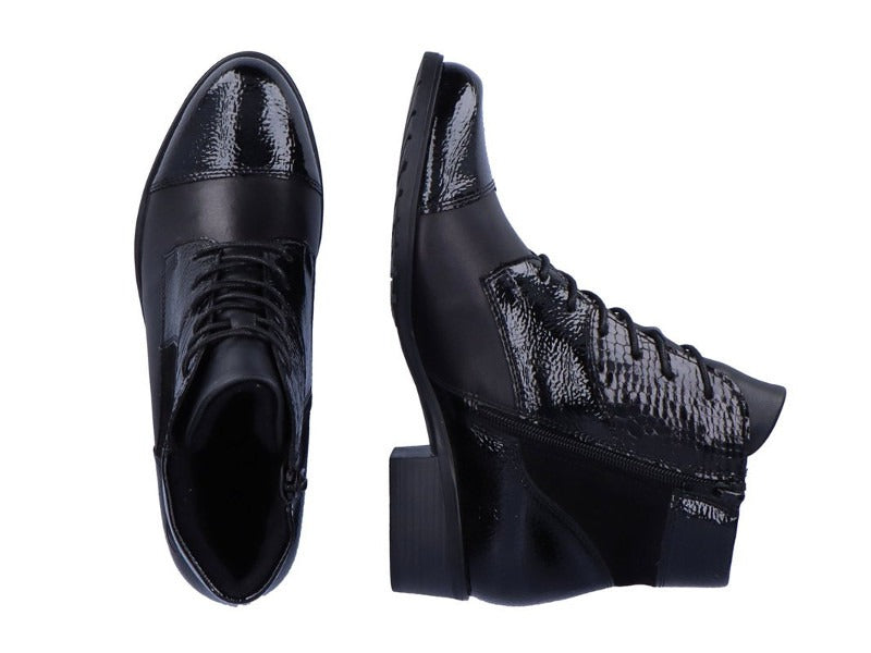 Bottines D6882 Remonte en cuir et vernis noir Chic