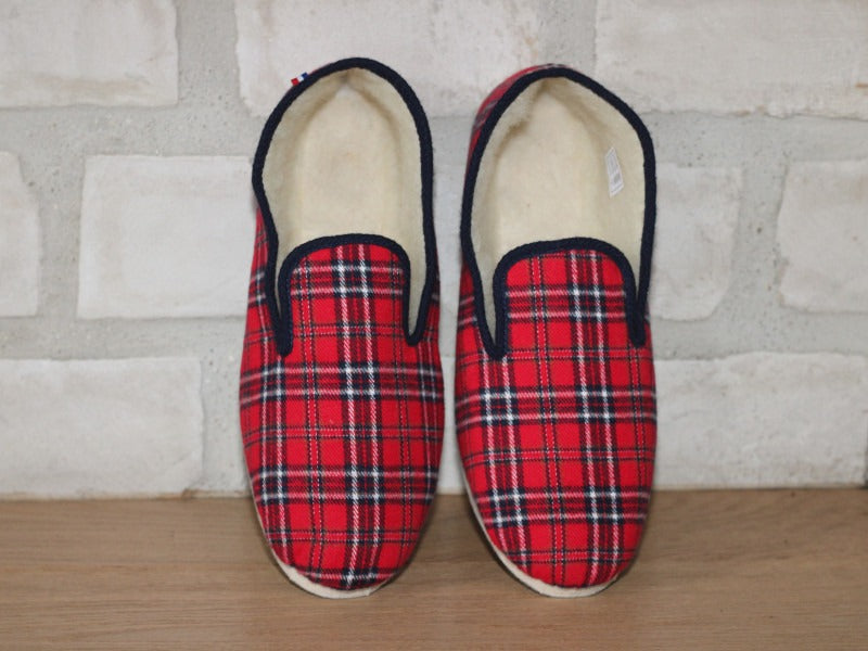 Charentaises traditionnelles Scottish en laine écossais rouge