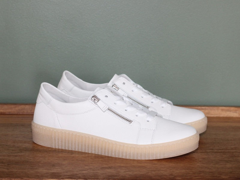Tennis Gabor en cuir blanc avec double zip
