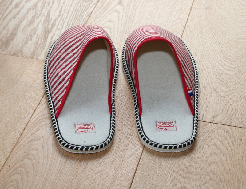 Mules Corsaire en coton rayé rouge et beige