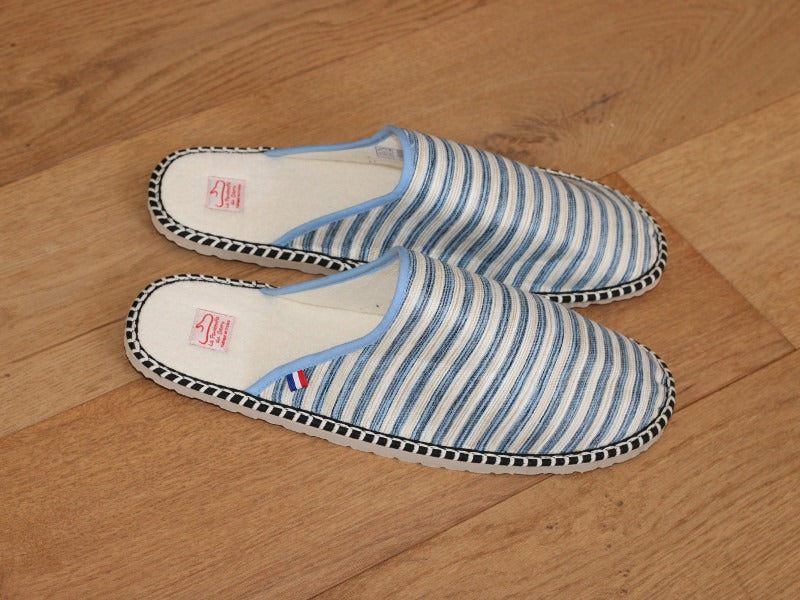 Mules Corsaire en coton rayé bleu et beige