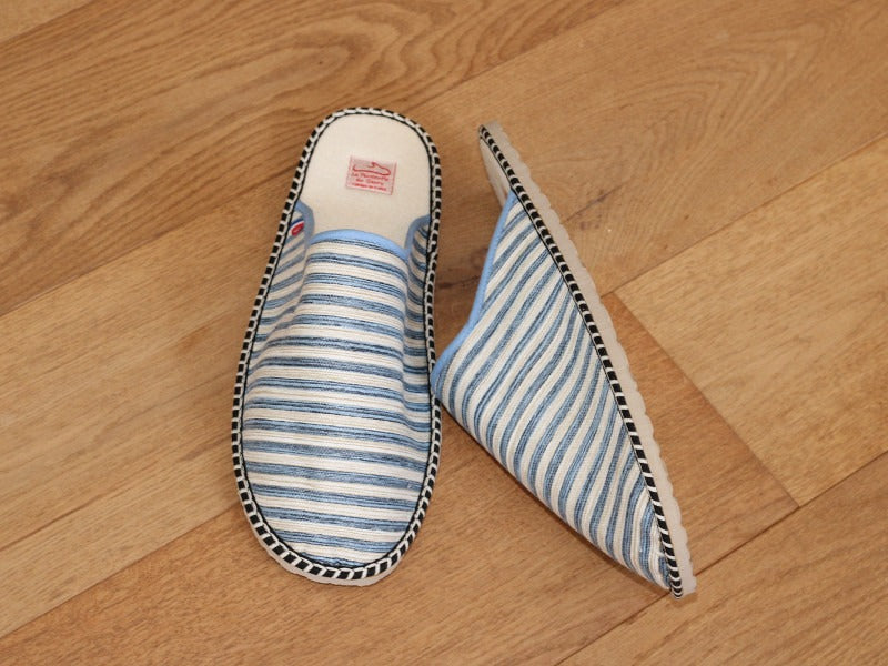Mules Corsaire en coton rayé bleu et beige