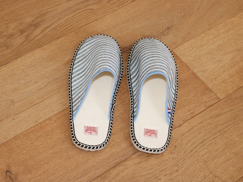Mules Corsaire en coton rayé bleu et beige