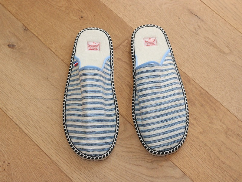 Mules Corsaire en coton rayé bleu et beige