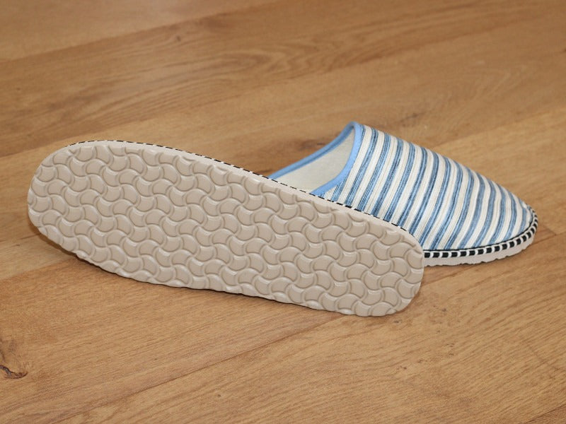 Mules Corsaire en coton rayé bleu et beige