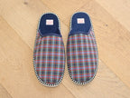 Mules en tissus écossais bleu marine