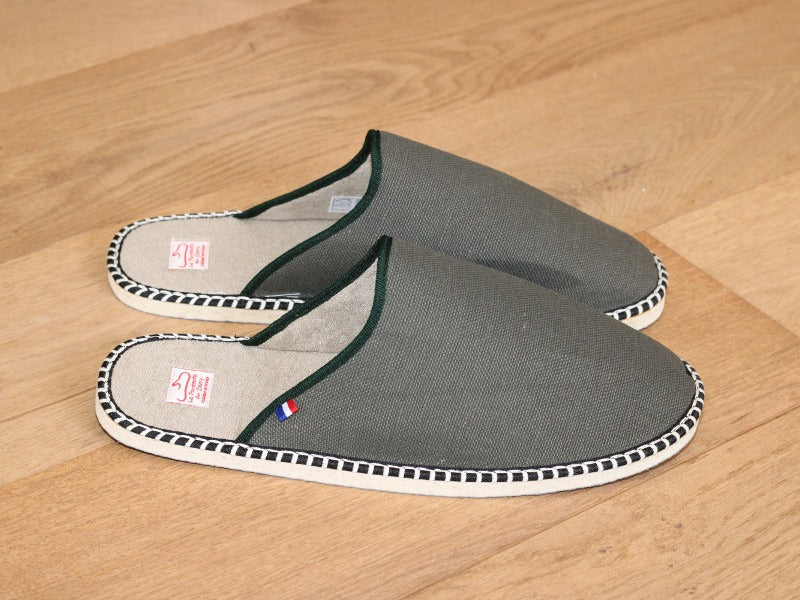Mules en lin Kaki avec semelle antidérapante