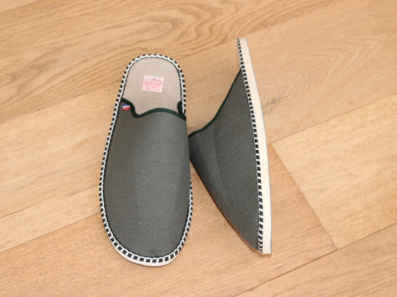 Mules en lin Kaki avec semelle antidérapante