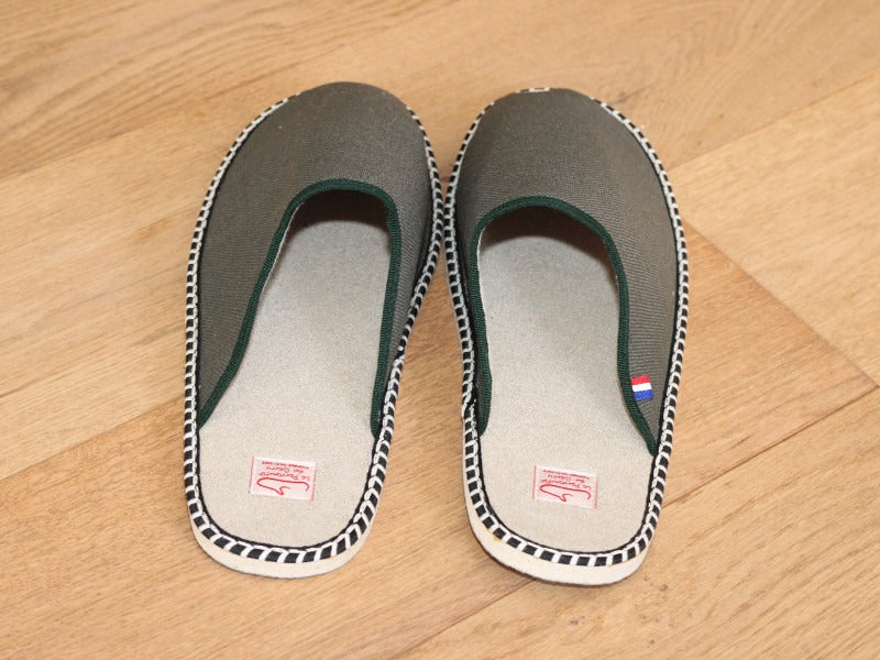 Mules en lin Kaki avec semelle antidérapante