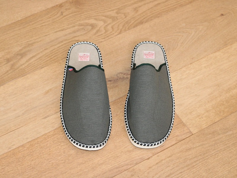 Mules en lin Kaki avec semelle antidérapante