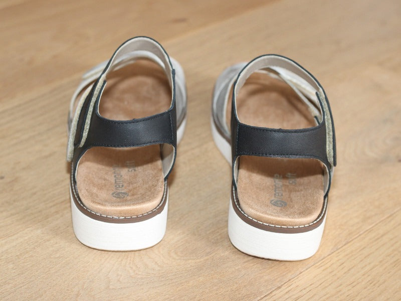 Sandales 3 brides en cuir noir et doré