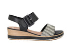 Sandales à talon compensé en cuir noir et blanc Pierrot