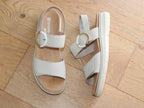 Sandales en cuir beige sur semelle compensée Sweety