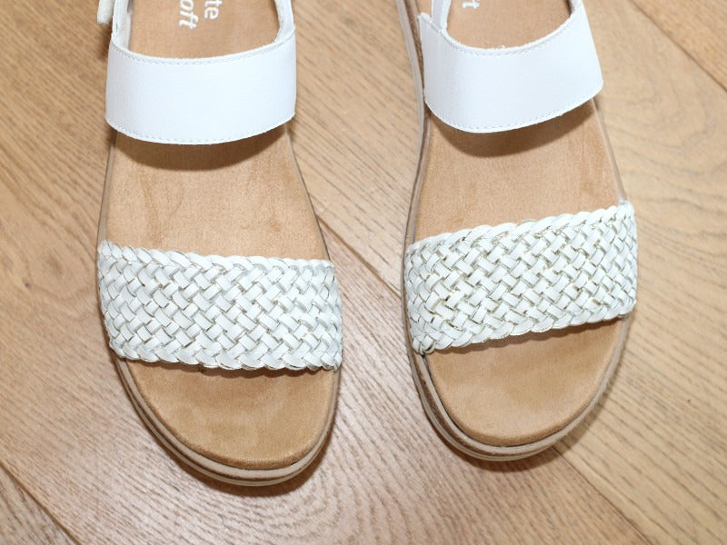 Sandales en cuir blanc bride tressée dorée Paradise